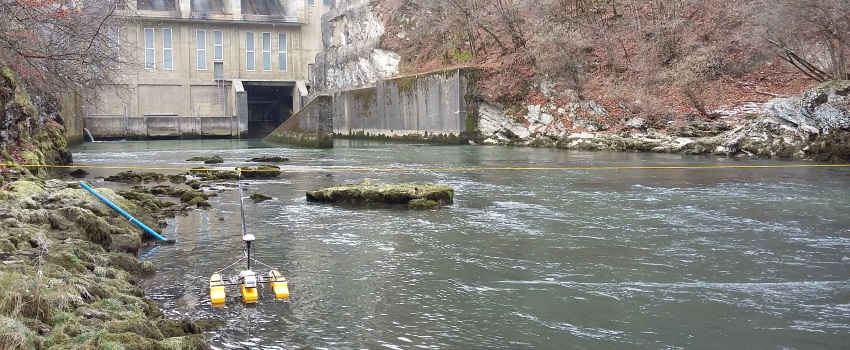 Barrage de Lessoc, mesures de débit par ADCP